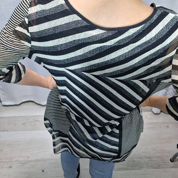 17– Bold Papa Vancouver Avant-garde Striped Sheer Long Sleeve S Black & White - Picture 4 of 7